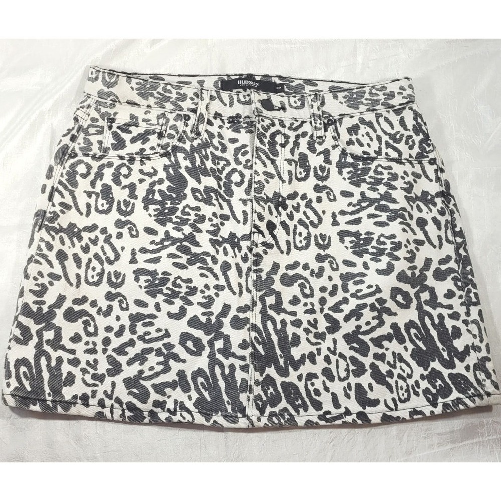 Hudson Denim Jean Animal Print Washed Leopard Viper Mini Skirt - Black/White 29